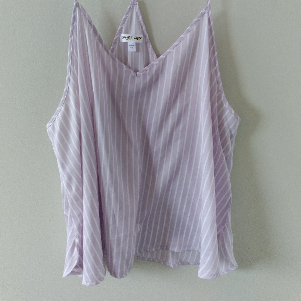 Shady Lady Satin, Racer Back, Horizontal Stripe Purple Tank.NWOT